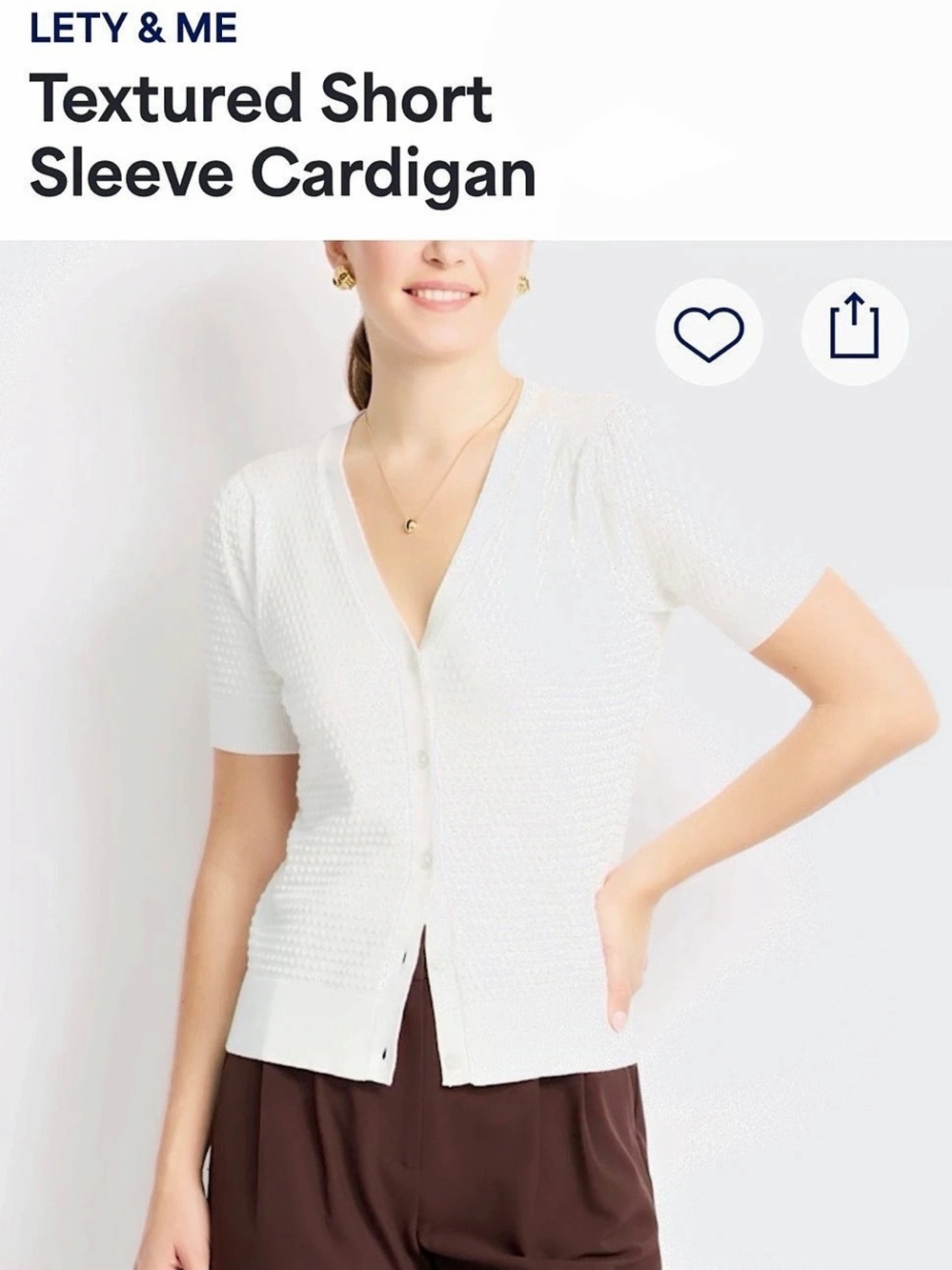 Lety & Me Textured Short Sleeve Cardigan White